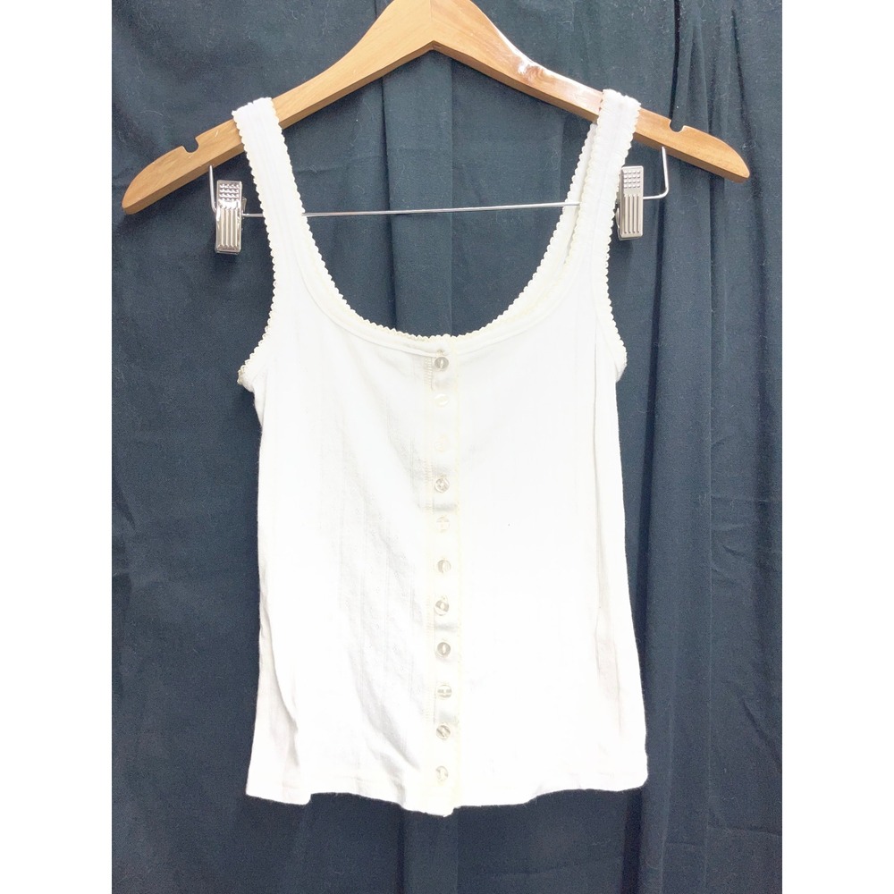 Intimately Free People White Ribbed Lace Trim Button Front Tank Top Small